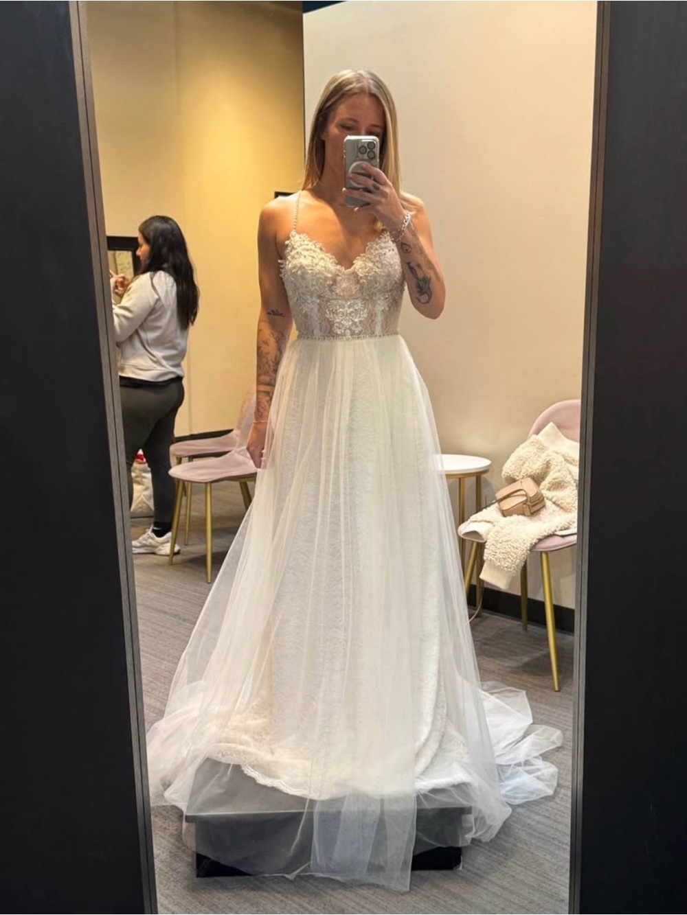 Lace & Beaded Bodice White Tulle A-Line Wedding Dress